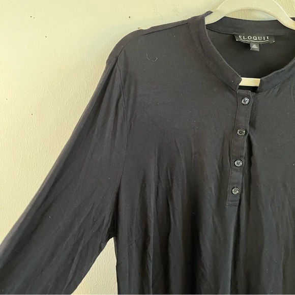 Eloquii Henley Black Long Sleeves Button Top Slight Mandarin Collar Sz 20 GUC - Picture 5 of 7
